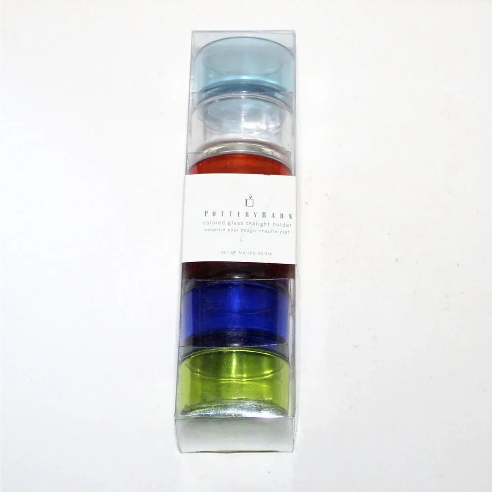 Pottery Barn colored glass tea light candle holder lot of 6 NEW